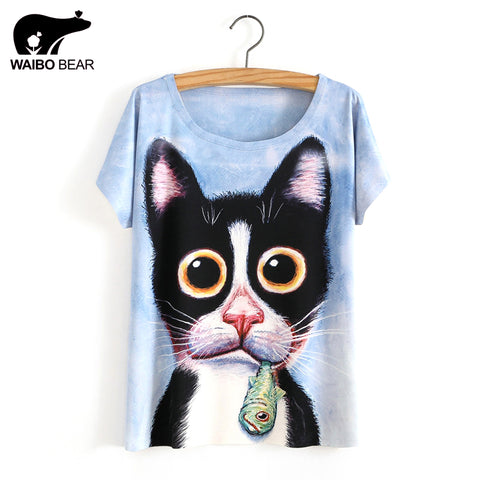 Funny 3D Aghast Cat Women Tshirt