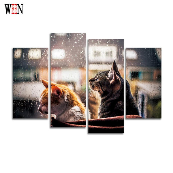 Couple Cat Wall Canvas Art (No Framed)