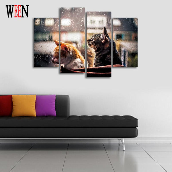 Couple Cat Wall Canvas Art (No Framed)