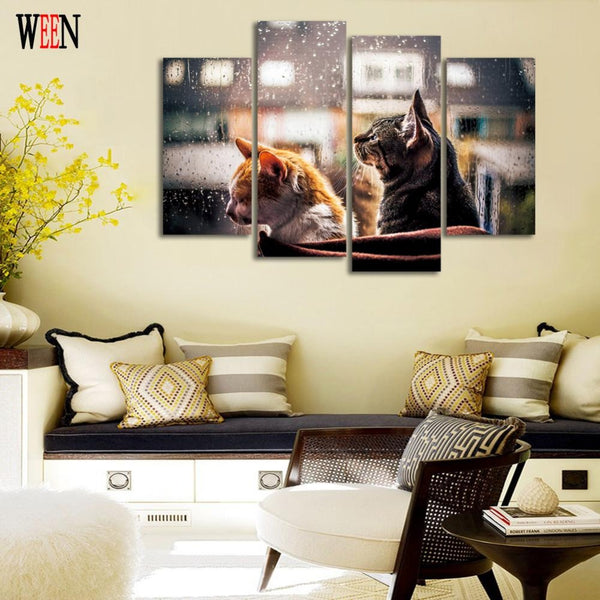 Couple Cat Wall Canvas Art (No Framed)