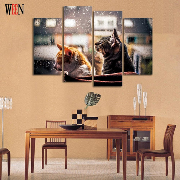 Couple Cat Wall Canvas Art (No Framed)