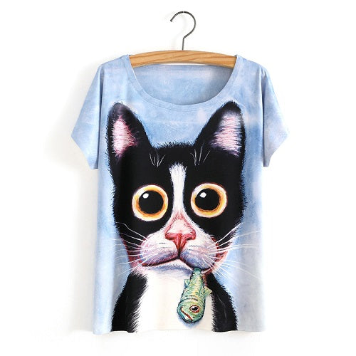 Funny 3D Aghast Cat Women Tshirt