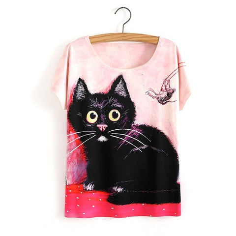 3D Funny Black Cat Woman Tshirt