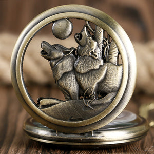 Cool Howling Wolf Hound Dog Bronze Pocket Watch