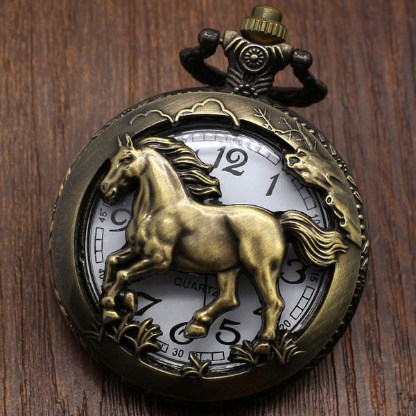 Pocket Watch Bronze Horse Hollow