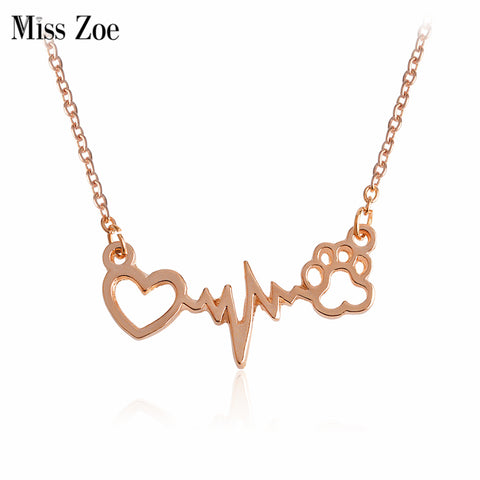 I Love Paw ECG Necklace