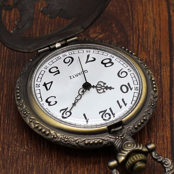 Pocket Watch Bronze Wolf Dog Hollow Necklace