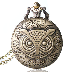 Bronze Copper Owl Pattern Pocket Watch