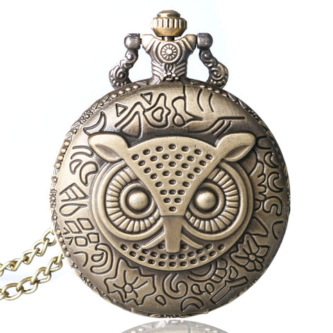 Bronze Copper Owl Pattern Pocket Watch