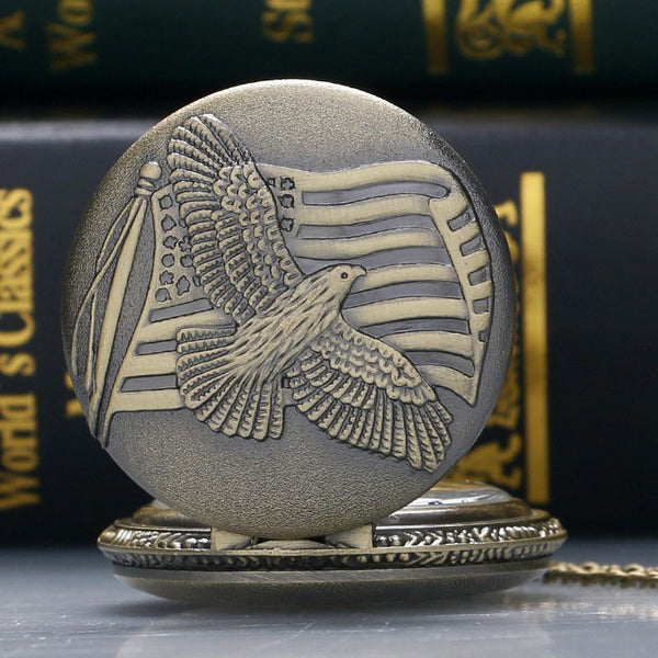 Antique Bronze US Flag Clock Watches