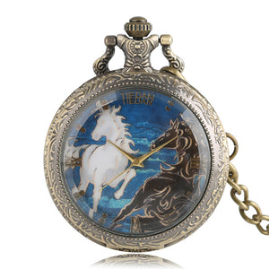 Transparent Glass Horse Pocket Watch