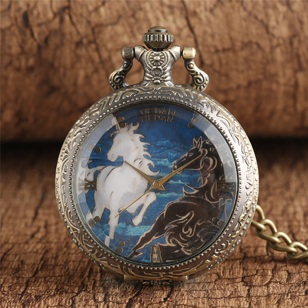 Transparent Glass Horse Pocket Watch