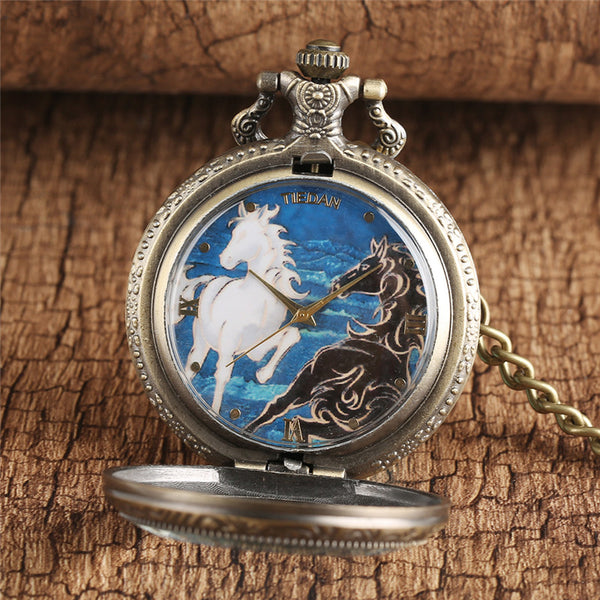 Transparent Glass Horse Pocket Watch