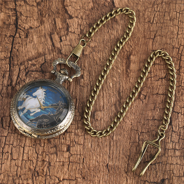 Transparent Glass Horse Pocket Watch