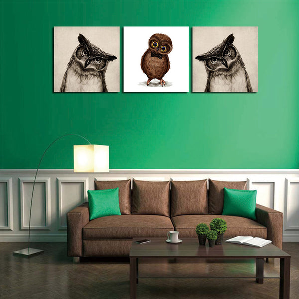 Unique Owl Bird Wall Canvas Art (Framed)