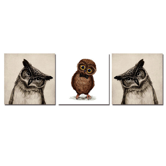 Unique Owl Bird Wall Canvas Art (Framed)