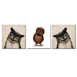 Unique Owl Bird Wall Canvas Art (Framed)