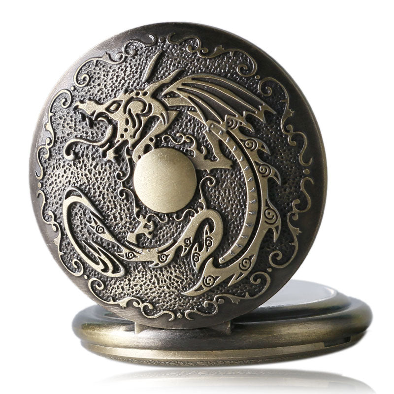 Evil Dragon Fire Quartz Pocket Watch Necklace