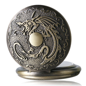 Evil Dragon Fire Quartz Pocket Watch Necklace