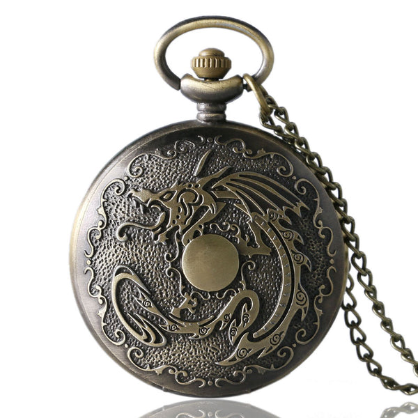 Evil Dragon Fire Quartz Pocket Watch Necklace