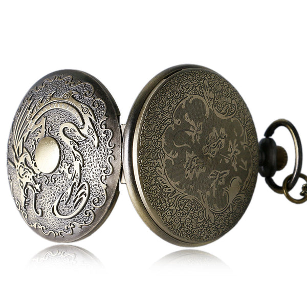 Evil Dragon Fire Quartz Pocket Watch Necklace