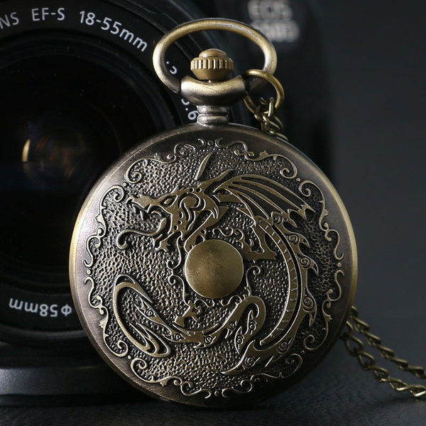 Evil Dragon Fire Quartz Pocket Watch Necklace