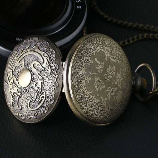 Evil Dragon Fire Quartz Pocket Watch Necklace