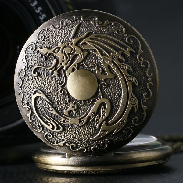 Evil Dragon Fire Quartz Pocket Watch Necklace