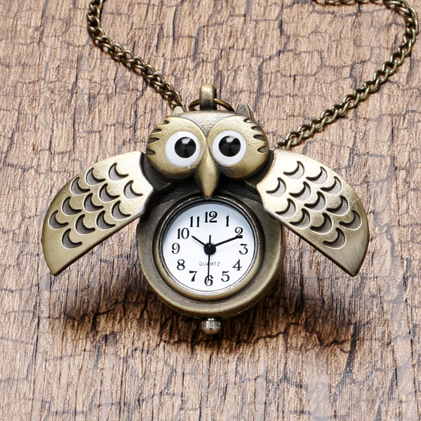 Cute Night Owl Necklace Pocket Watch
