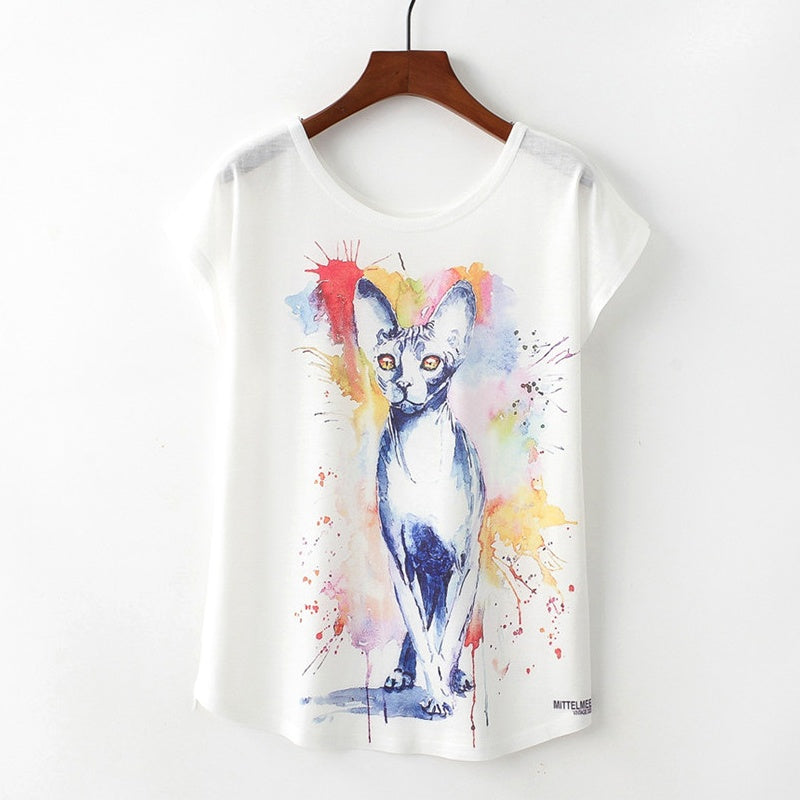 Unique Cat Art Woman Tshirt