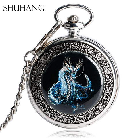 Evil Dragon Mechanical Pocket Watches Vintage Silver