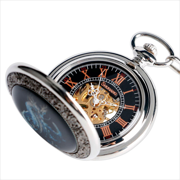 Evil Dragon Mechanical Pocket Watches Vintage Silver