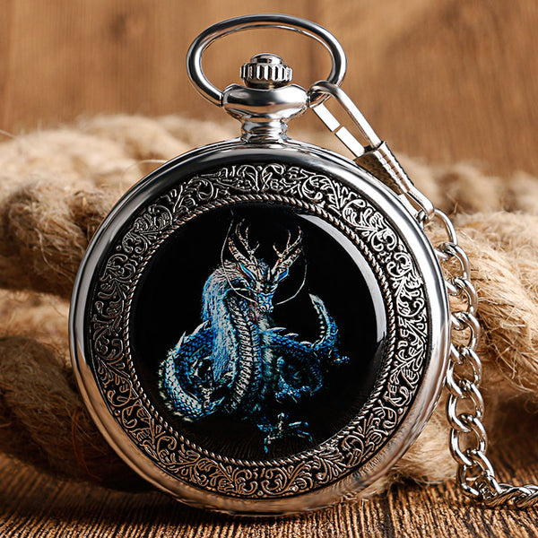 Evil Dragon Mechanical Pocket Watches Vintage Silver