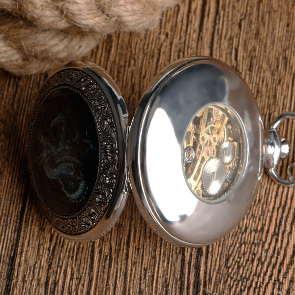 Evil Dragon Mechanical Pocket Watches Vintage Silver