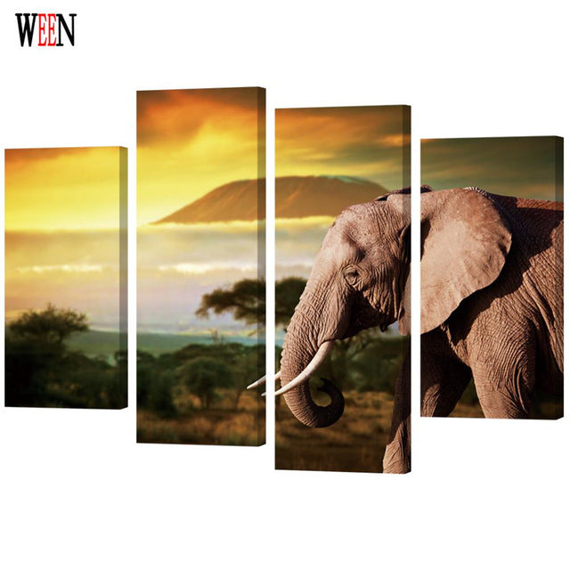 Modern Elephant Wall Canvas Art (Framed)