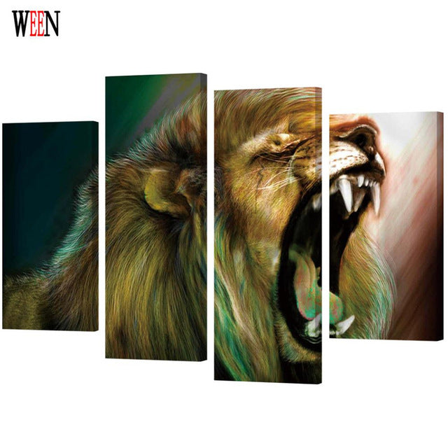 Modern Lion Wall Canvas Art (Framed)