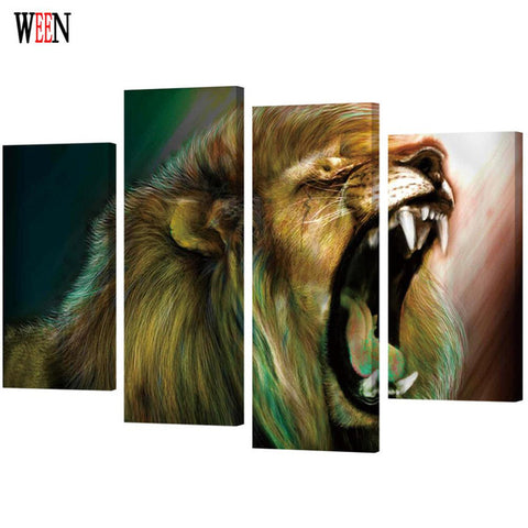 Modern Lion Wall Canvas Art (Framed)