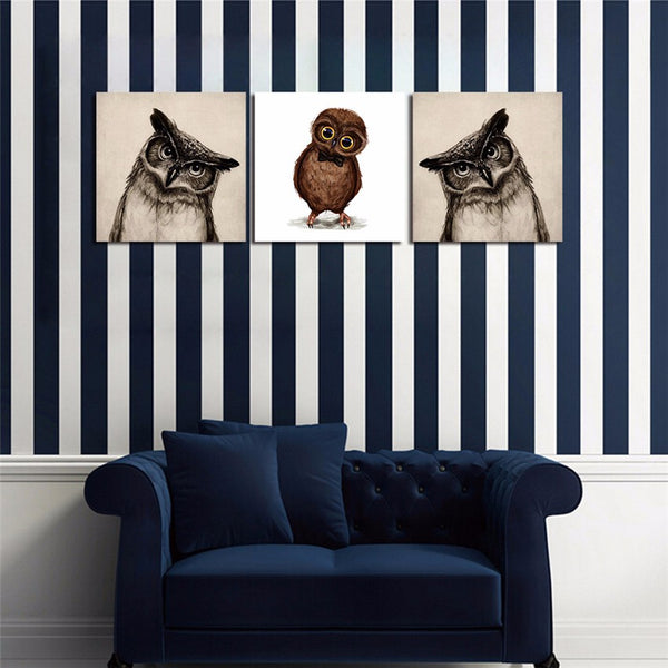 Unique Owl Bird Wall Canvas Art (Framed)