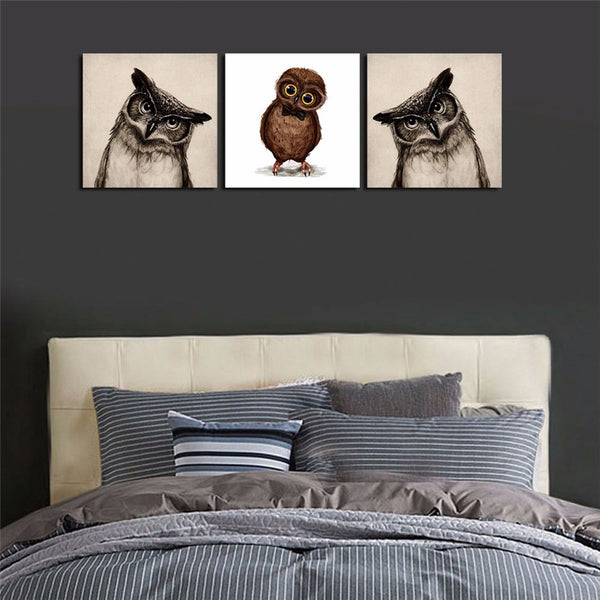 Unique Owl Bird Wall Canvas Art (Framed)