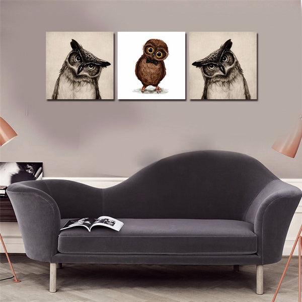 Unique Owl Bird Wall Canvas Art (Framed)